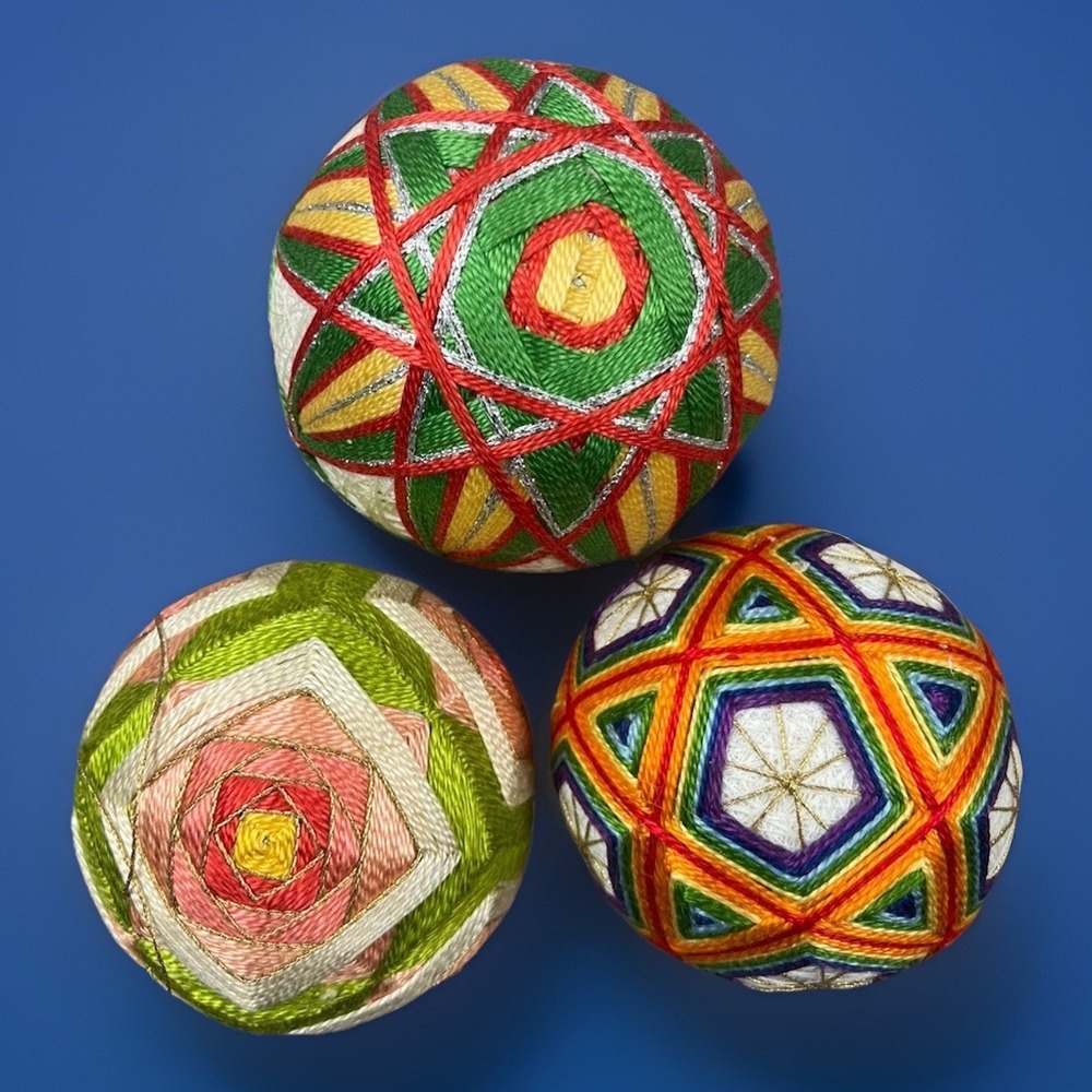 Vintage Japanese Temari Ball Handcrafted Folk Art Embroidered Ornament Christmas